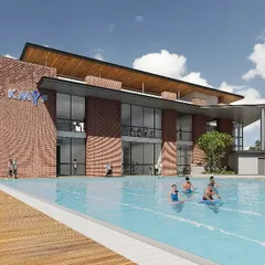 For the KMYF Rehabilitation Center, my design was guided by the principle of healing. The outdoor pool area is a space for therapy and rejuvenation, where an articulated brick facade provides a warm, textured backdrop. I focused on creating a serene environment that supports both physical and mental well-being, integrating passive design strategies to ensure thermal comfort.