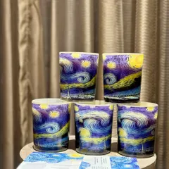 Bring the galaxy home. Our Starry Night Candle, inspired by Van Gogh, is where art meets fragrance. This image shows a set of five, ready to light up your nights.