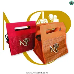 Our thamboolam bags can be personalized with your custom monogram. These eco-friendly and chic bags are a sustainable and stylish way to add a personal touch to your wedding.