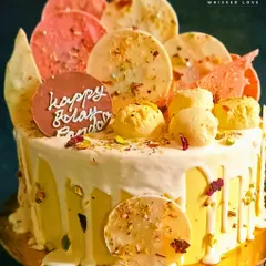 For the ultimate rasmalai lover, this cake is overloaded with the good stuff. It features a white chocolate drip and is decorated with beautiful pistachio and rose chocolate discs.