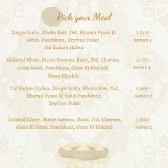 Our pre-set meal options from the Diwali menu. These complete meals serve two or four people and feature a delicious combination of our signature dishes.