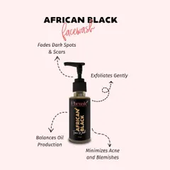 My African Black Facewash is a gentle exfoliating cleanser that does more than just clean. It is formulated to balance oil production, fade dark spots left by acne, and minimize future blemishes, giving you a clearer and more even complexion.