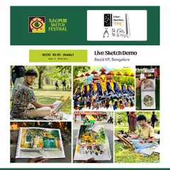 A promotional image for my live sketch demo at the Nagpur Sketch Fest, showcasing some of my previous plein air artworks.