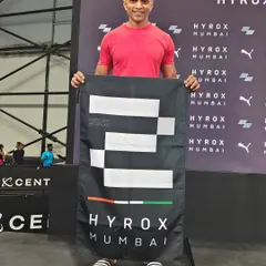 Head Coach Nishanth celebrating his 2nd place podium finish in the Men's Pro division at HYROX Mumbai.