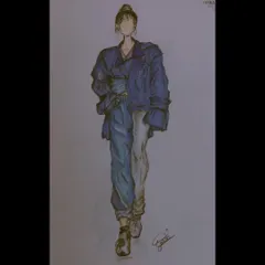 A clearer image of my denim-inspired fashion illustration. I love playing with proportions and layering in my sketches.
