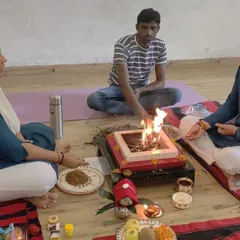A Hawan ceremony taking place at one of our indoor studios. We perform these rituals to infuse divinity, sanctity, and positivity into the lives of everyone in our community.