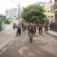 Our cycling group starting their journey. The Tour de Forest is an organized event for all levels, complete with support and custom jerseys.