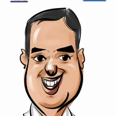 A smiling caricature created for an attendee at the Vivanta by Taj event. These portraits serve as a fantastic and memorable gift from the company to its people.