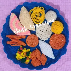 Celebrating traditions with a twist, this is my crochet "Diwali cha faral," a full platter of handmade yarn sweets and savories, perfect for unique festive decor.