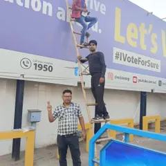 Here I am with my team during an installation at a Bharat Petroleum pump in Mangolpuri. We handle all aspects of the job, including high-level camera mounting, to ensure complete site coverage.