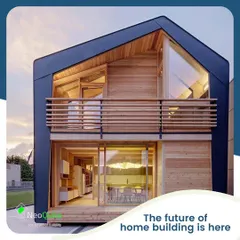 A compact and smartly designed two-level home, perfect for a small family or as a modern retreat. The A-frame roof and mix of wood and dark cladding create a unique and stylish look.