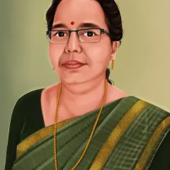 The final colored version of a mother's portrait. This digital painting aims for a realistic look, capturing her graceful expression and the details of her saree.