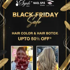 Our Black Friday Sale announcement, featuring up to 50% off on hair colour and hair botox services for a weekend of glow-ups.