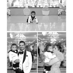 A collection of black and white photos from a birthday celebration. This timeless style highlights the emotions and connections between family members.