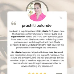 This patient's review after five years of trust means so much. We've addressed her acne, pigmentation, and ingrown hair issues with laser hair removal. Seeing her hair growth almost vanish in just four sessions is a testament to a consistent, well-planned approach.