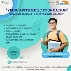 Our 10-day Vedic Arithmetic Foundation bootcamp is the perfect start for students in grades 9 to 12. This intensive program provides an e-certificate and e-book to help them master number wizardry.