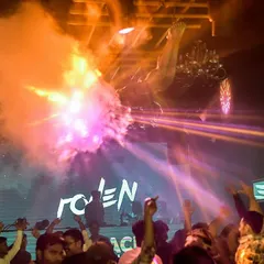 An explosion of pyrotechnics and smoke at Mikachi Club, Pune. These effects are timed perfectly with the music to create a high-impact, sensory experience for the audience.