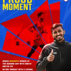 From player to coach, the journey continues. We celebrate Coach Nishanth, an RSA product with C License and GK License, shining at the Durand Cup with South United FC.