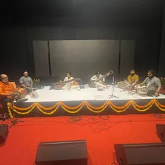 Getting set for our concert at Chowdaiah Memorial Hall. The stage is ready, and we are doing our final checks before the show begins.