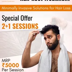 This graphic details our Hair Root Treatment, a minimally invasive solution for hair loss. It is a scientifically proven method to tackle hair thinning and is available with a special offer.