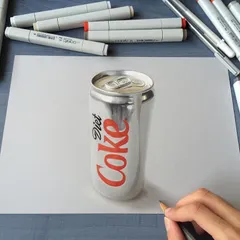 My 3D drawing of a Diet Coke can. The goal here was to make it look like it's standing right on the paper, which requires careful attention to shadow and perspective.