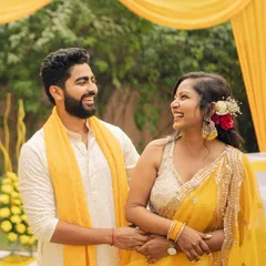 The laughter between a couple is what makes a wedding film truly special. This candid shot from a 'Phoolo ki Haldi' shows the joy and connection I aim to highlight.