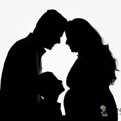 A beautiful silhouette of a family awaiting their new member. This artistic maternity photo captures the love and anticipation of the parents and older sibling in a simple, elegant way.