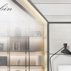 This conceptual image from the mood board explores the shelving and storage design. It establishes the aesthetic for the backlit glass shelves and minimalist decor, setting the tone for a clean and sophisticated look.