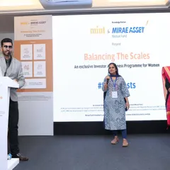 Facilitating an interactive Q&A session with the audience at the 'Balancing The Scales' investor awareness program.
