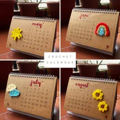 The middle months of the year, from May to August, feature a sun, a rainbow, clouds, and sunflowers on my handmade desk calendar.