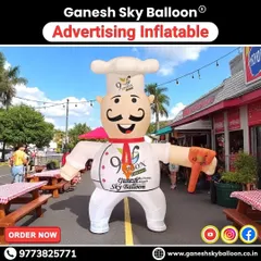 This standing inflatable chef mascot was designed for a restaurant to attract customers. Unlike walking costumes, these are perfect for placing at an entrance to create a welcoming and memorable landmark.