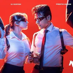 A poster for the Tamil movie *Killer*. I designed these coordinated, action ready outfits for actors SJ Suryah and Preethi Asrani, featuring crisp white shirts and shoulder holsters to fit the film's spy thriller aesthetic.
