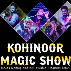 This collage showcases some of my signature acts, like the never-ending paper streamer trick. It represents the variety and excitement you can expect from the Kohinoor Magic Show.