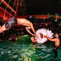 It's not just about the club. I bring the party to the pool too. This shot from a GETLOUD Pool Party shows the wild, high-energy fun we have at my sundowner and daytime events.