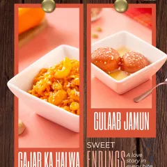 Sweet endings are a love story in every bite. Choose between our warm Gajar ka Halwa or our soft, syrupy Gulab Jamun.