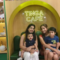 Two families enjoy some downtime at the Tinga Cafe. It's a great spot for parents to relax and chat while the little ones are either playing or enjoying a snack.