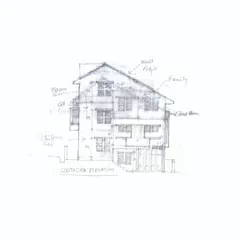 A duplicate of the initial elevation sketch, showing the first thoughts on the building's profile and key features.
