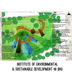 This site plan for the Institute of Environmental & Sustainable Development at BHU shows how we integrate nature into our master planning. We preserved existing trees as nodal points and designed natural water holding ponds to recharge aquifers, making the landscape an active part of the campus.