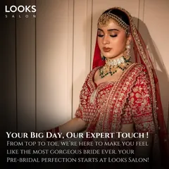 A radiant bride ready for her big day. This image showcases a complete bridal look with traditional red attire, intricate jewelry, and flawless makeup that enhances her features beautifully.