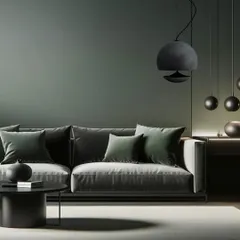 In this moody and sophisticated living room, the dark Spherina speaker blends seamlessly with the deep green walls and velvet sofa. This demonstrates our ability to select and install audio equipment that complements and elevates any interior design scheme.