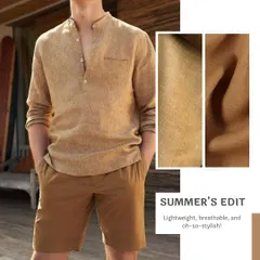 Our summer edit is all about lightweight, breathable, and stylish options. This linen henley shirt and shorts combination is perfect for a relaxed yet put-together look.
