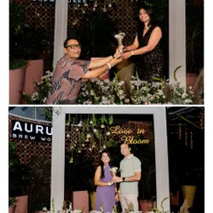 Happy guests showing off the bouquets they created at the Bloom Bar. It's an activity and a party favor all in one.