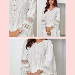 Here you can see the beautiful lace detailing on the sleeves and hem of the Ivy Kurta Set. It’s these little touches that make a simple white kurta feel so elegant.