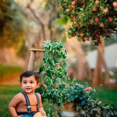 This little one is all smiles during his outdoor photoshoot. The warm, soft light of the golden hour makes these child portraits extra magical.