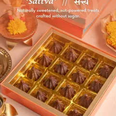 Our 'Sattva' box offers a guilt-free indulgence with naturally sweetened, nut-powered treats crafted without any refined sugar, perfect for health-conscious celebrations.