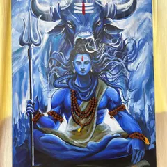 I painted this depiction of Mahadev to convey his immense power held in perfect stillness. Using a palette of deep blues, I focused on his meditative expression, the flow of his hair, and the watchful presence of Nandi, creating a powerful piece for any devotee's space.