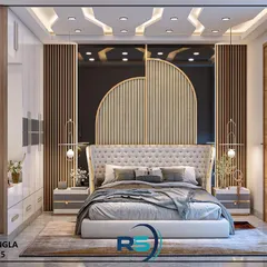 This 3D design for a client's master bedroom showcases a luxurious and modern aesthetic. We used a sophisticated color palette, layered lighting, and an elegant arched headboard to create a truly serene retreat.