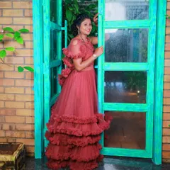 A complete look from my studio, this client is wearing one of my rental gowns and has had her hair and makeup done by my professional team.