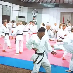 An awesome memory from a training session in Indonesia. Here you can see us practicing Kumite (sparring) drills during the WSKF seminar.
