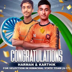 Congratulations to Harman and Kartik for their selection to the Himachal State Team (U-17). Their success is a direct reflection of the high-level coaching and development they receive at my academy.